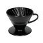 View of the front side of the black Hario V60-02 dripper