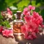 Bottle with 10 ml of 100% natural essential oil of Pink Geranium that supports digestion.