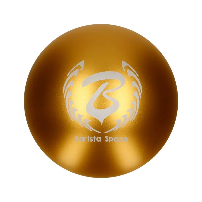 Goldenes Barista Space Coffee Tamper mit einem Durchmesser von 58 mm, kompatibel mit der Lelit Glenda PL41PLUST Kaffeemaschine.