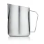 Silver barista milk frothing pitcher with a 600 ml capacity on a white background