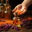 Flacon avec de l'huile essentielle 100 % naturelle de safran, contenance 10 ml.