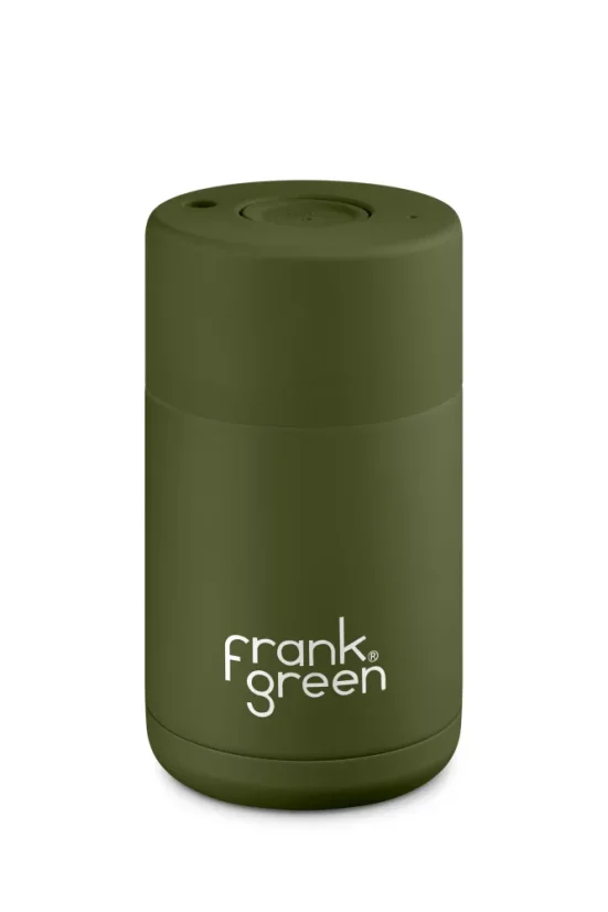 Frank Green Ceramic khaki-colored travel mug with a capacity of 295 ml, 100% leakproof, ideal for traveling.