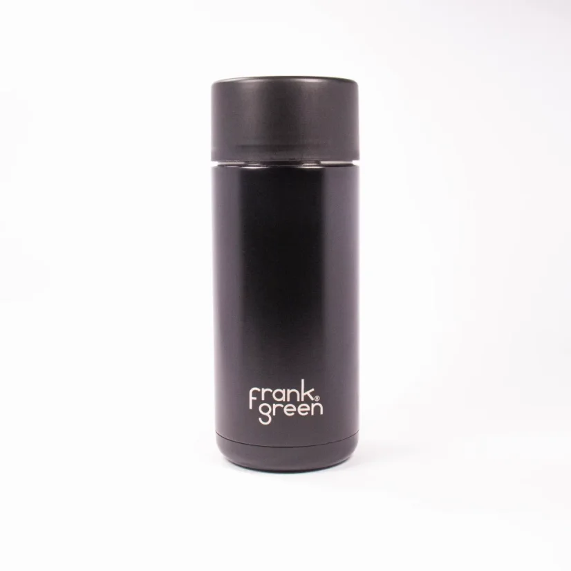 Frank Green Ceramic Black thermal mug with a capacity of 475 ml, specially designed to fit into stroller cup holders.