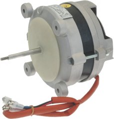 Motor FIR, e Metallkierper mat enger wäisser Wellekappe an engem opgerollte rouden Kabel.