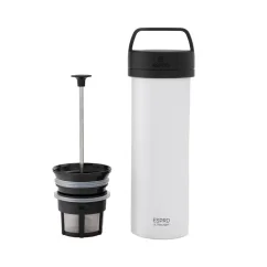 White Espro Ultra Light Coffee Press with a capacity of 450 ml. White Espro Ultra Light Coffee Press with a capacity of 450 ml.