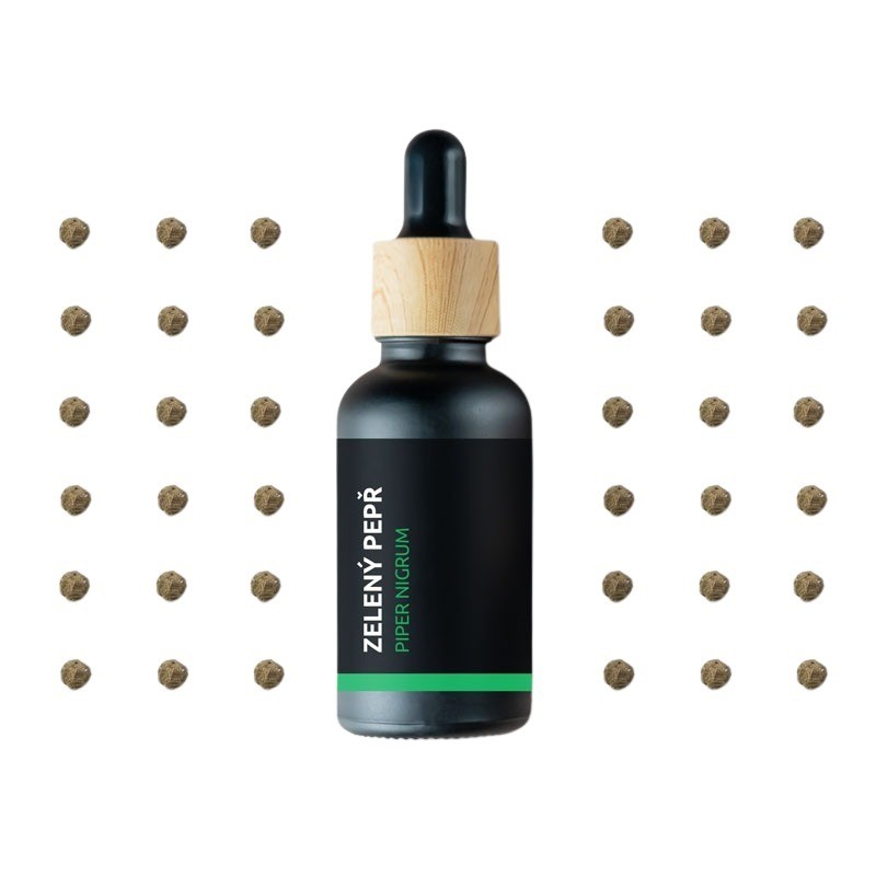 Esenciálny olej Zelené korenie 10 ml od značky Pěstík, 100% prírodný, určený pre regeneráciu svalov.