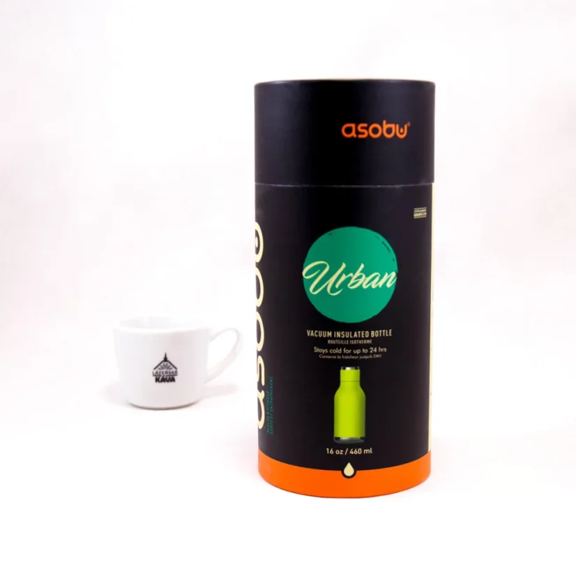 Asobu Urban Water Bottle 460 ml-es, lime színű, rozsdamentes acél termosz, ideális utazáshoz.