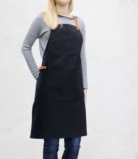 Baristische Schürze schwarz mit Taschen, Seitenansicht