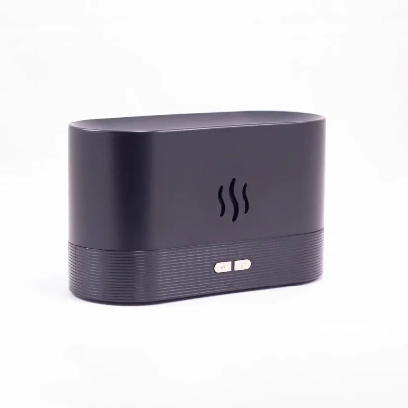 Black electric aroma diffuser with flame imitation.