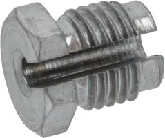 Metall-Kabeldurchféierung geriffelt mat Gewand an engem erausstoenden Pin an der Mëtt.