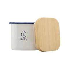Enamelled container with a wooden lid. Volume 1000 ml.