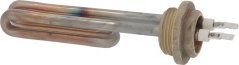 Metall-Réiereheizelement a Schleefform mat Gewandflansch a zwee Konnektorpinnen. Metall-Réiereheizelement a Schleefform mat Gewandflansch a zwee Konnektorpinnen.