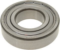 Metallkugellager mat Ofdeckungen a Réngform mat agepräägter Bezeechnung op der Säit.