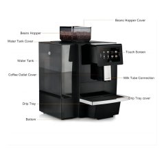 Beschreibung des automatischen Kaffeevollautomaten F11 Plus 8 l in schwarzer Farbe.