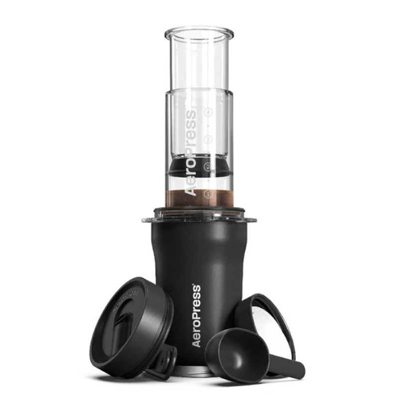 AeroPress GO Plus Travel System Black - Travel Coffee Maker with Thermal Mug
