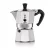 Bialetti moka pot argentée avec une poignée noire pour 3 tasses sur un fond blanc.