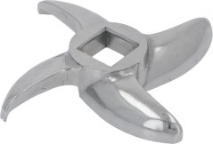 Fleeschwollef-Messer Modell 32 aus Edelstahl mat engem quadrateschen zentrale Luch.