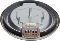 Récksäit vun der Elektrescher Kachplack mat Metallstëfter an enger Klemmenleescht. Récksäit vun der Elektrescher Kachplack mat Metallstëfter an enger Klemmenleescht.