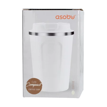 Weißer Thermobecher Asobu Cafe Compact mit einem Volumen von 380 ml, wiederverwendbar und ideal für unterwegs.