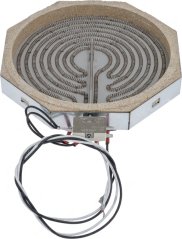 Aachteckeg Stralungsheizung mat engem spiralfërmegen Heizdroht an der Keramik ageluecht, vu uewen gesinn.