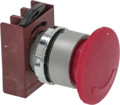 Noutschalter CEMA P9MER4RN, roude Noutknäppchen a Champignonform mat verchromtem Rank an engem Montageblock