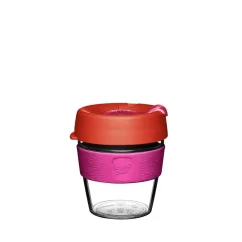 Gobelet thermique KeepCup en verre de 227 ml avec couvercle rouge sur fond blanc