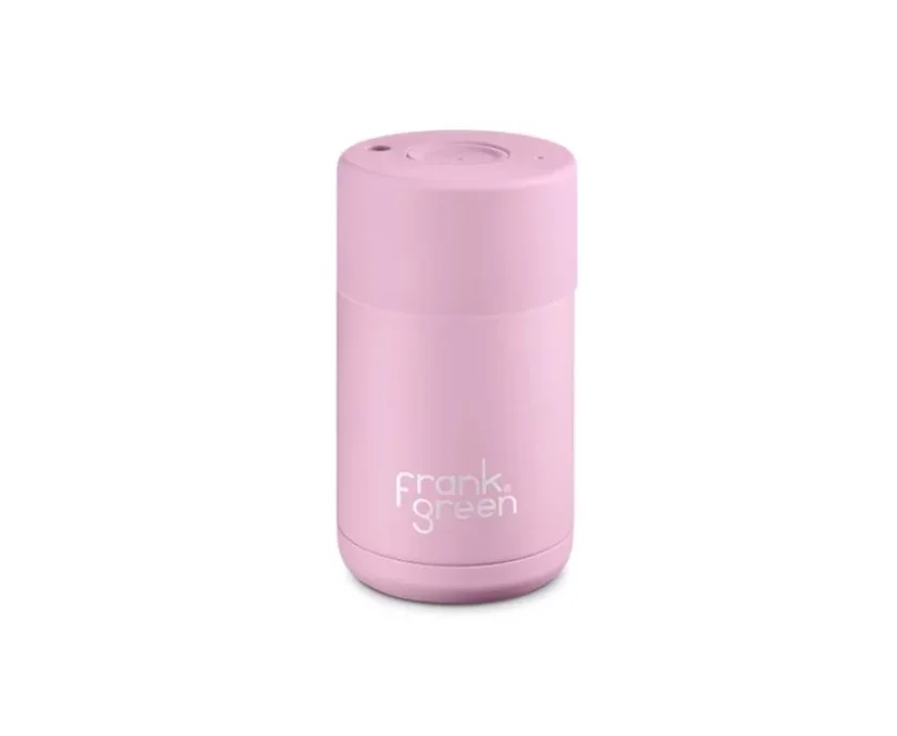 Pink thermal flask with a capacity of 295 ml on a white background