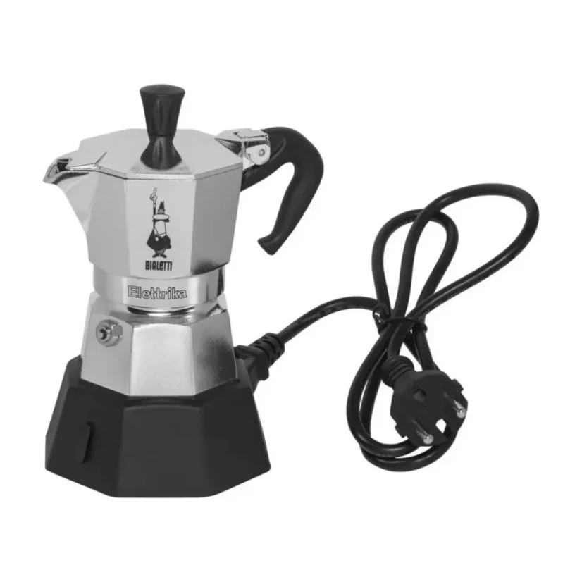 Cafetière Moka argentée avec source de chaleur pour 2 tasses de café.