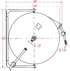 Technesche Plang vum Schlauchopwéckler mat Moossen a Millimeter an der Bezeechnung vum Gewënn G 1/2. Technesche Plang vum Schlauchopwéckler mat Moossen a Millimeter an der Bezeechnung vum Gewënn G 1/2.