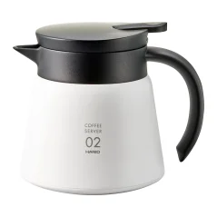 Termo de acero inoxidable blanco Hario Insulated Server V60-02 con capacidad de 600 ml, ideal para amantes del café.