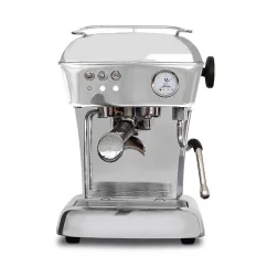 Espressomaschine Ascaso Dream ONE in glänzendem Aluminium, ideal für die Zubereitung von Espresso direkt zu Hause.