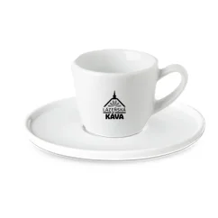 Porcelain cup and saucer with a design, 80 ml capacity.
