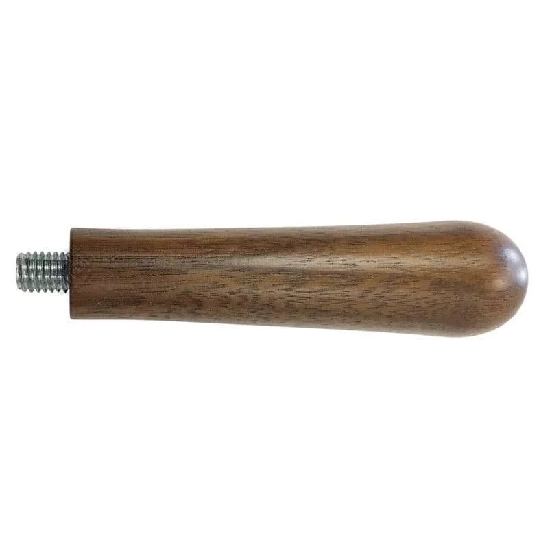 Portafilter handle with wooden grip.