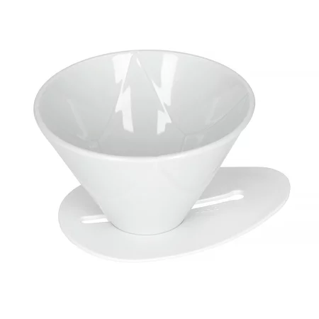 Porteur en plastique blanc Hario V60 One Pour Dripper Mugen, idéal pour préparer du café filtré frais.