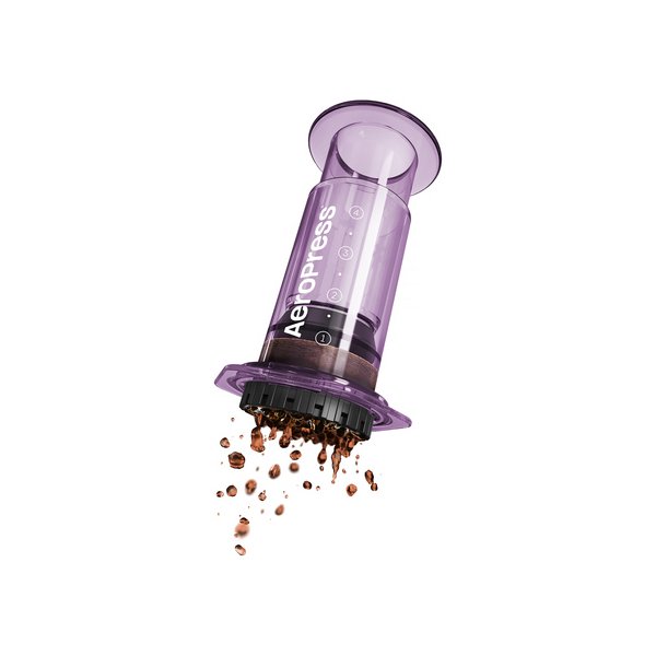 Aeropress Clear Purple tem um lindo design cristalino roxo.