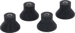 Satz Gummiféiss M6 ø 35x25 mm, 4 Stéck, schwaarz keeglech Féiss mat enger metallescher Gewandbüchs an der Mëtt. Satz Gummiféiss M6 ø 35x25 mm, 4 Stéck, schwaarz keeglech Féiss mat enger metallescher Gewandbüchs an der Mëtt.