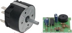Zäitgeberset: schwaarze Dréimechanismus mat Steckerstëfter an enger klenger Leiterplack mat Buzzer.