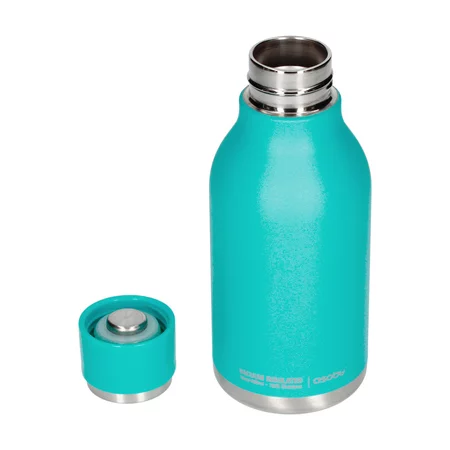 Botella de agua urbana Asobu de 460 ml en color turquesa, ideal para viajar y mantener las bebidas a la temperatura óptima.
