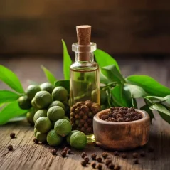 Flacon de ulei esențial de piper verde de 10 ml, 100% natural, cu o aromă călduroasă. Flacon de ulei esențial de piper verde de 10 ml, 100% natural, cu o aromă călduroasă.