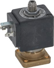 Elektromagnéitescht Ventil Parker mat schwaarzer Spull, engem Schlauchstutz uewen a messege Kierper Elektromagnéitescht Ventil Parker mat schwaarzer Spull, engem Schlauchstutz uewen a messege Kierper