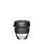 Glass thermal mug with a black lid and black rubber holder, 227 ml capacity, on a white background.