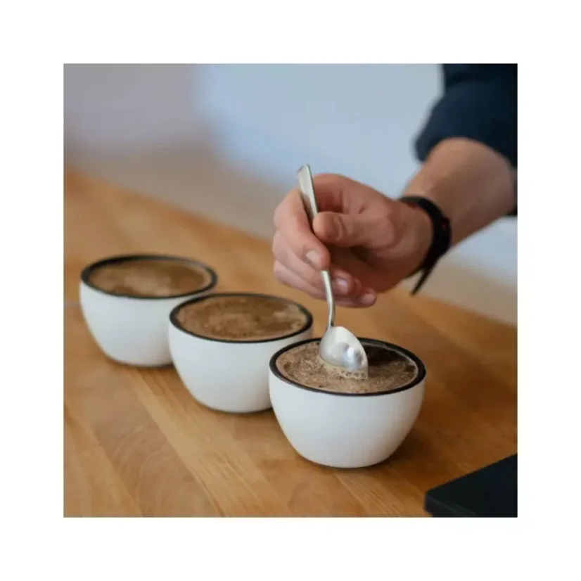 The cupping spoon is made of high-quality stainless steel and is perfect for precise tasting assessment of coffee.