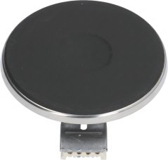 Rond schwaarz Elektresch Kachplack mat engem verchromte Rand an enger Klemmenleescht.