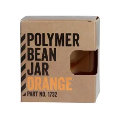 Récipient orange pour le café de la marque Comandante, idéal pour le stockage du café fraîchement moulu.