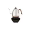 Electric kettle in luxurious silver design with wooden elements.