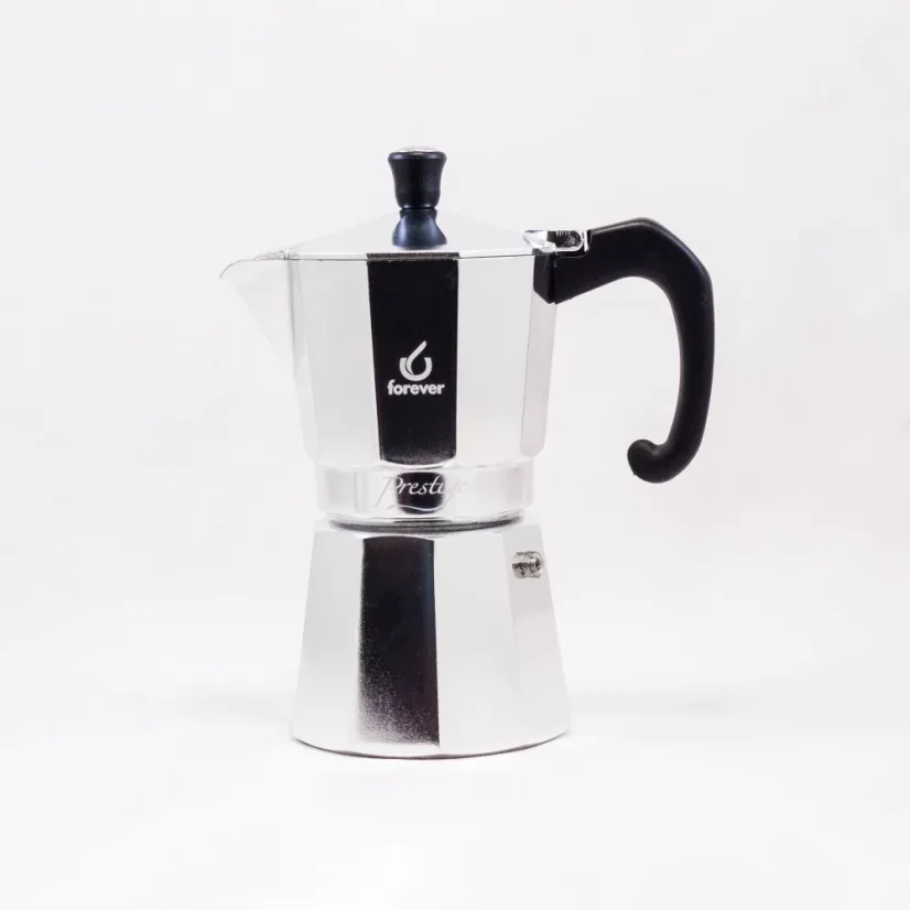 Cafetière Moka argentée Forever Miss Prestige pour 6 tasses.