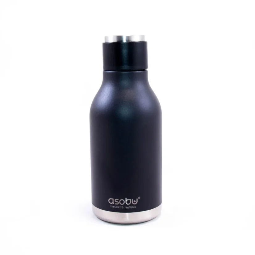 Asobu Urban Water Bottle in black, with a capacity of 460 ml, made of stainless steel.