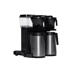 Moccamaster KBGT 20 black with thermal carafes for coffee.