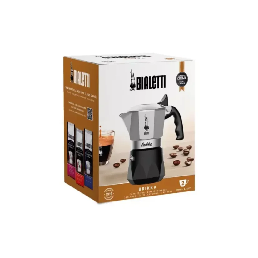 Cafetera Moka New Brikka per 2 tazze di caffè con crema ricca.