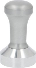 Kapsel-Perforator a Tamper Lavazza, Aluminiumswerkzeug mat rondem Grëff an enger zylindrescher Basis, wéi en Tamper.